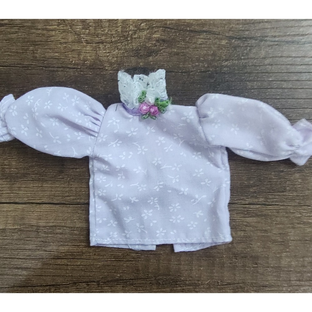 Vtg Doll Blouse Shirt Purple White Flower Print Lace Trim Miss Revlon Clone Z32